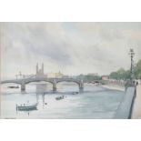 Frank Belcher (1905-1959), The Thames, London, signed watercolour, housed in a gilt glazed frame,