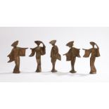 Set of five cast metal abstract figures, the tallest 17.5cm highLight surface pitting and marks
