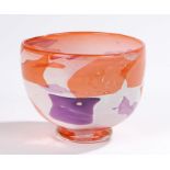 Layne Rowe studio glass bowl, with mottled puce and purple decoration, signed to the foot, 11cm