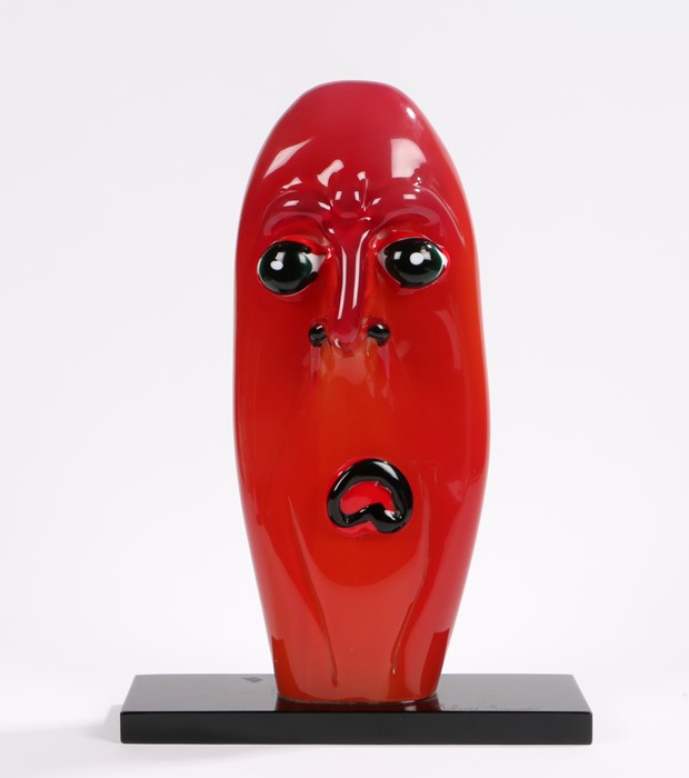 Murano glass stylised head, signed to the black plinth base, 28.5cm wide, 40.5cm highNo visible