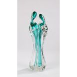 Murano turquoise and clear glass vase "the Lovers", depicting an embracing couple, 35cm high