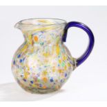 Millefiori glass jug, with looped handle and bulbous body, 21cm highNo visible condition issues,
