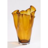 Amber glass vase, with pinched neck above a tapering body, 31.5cm highSmall chips/nibbles to