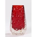 Whitefriars ruby and clear glass coffin vase, 13cm highsmall chip to rim, scratches to base