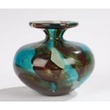 Mdina glass vase, with blue, brown and cream swirled body, 12cm highNo visible chips, cracks or