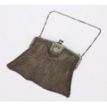 Early 20th Century silver coloured metal combination evening purse and watch, the hanging chain