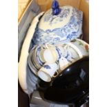 Decorative china to include Osborne China coffee service, two leaf shaped dishes, blue and white