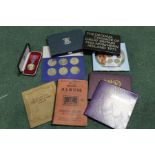Royal Mint proof coin sets, Imperial Service Medal, Wills's cigarette card album containing flower