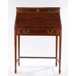 Edwardian mahogany and boxwood strung writing desk, the rectangular top above a sloping fall