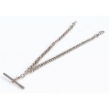 Silver pocket watch chain, with clip ends and T bar, 1.4oz