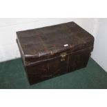 Tin trunk, with painted timber grain effect exterior, 69cm wide