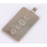 Elizabeth II silver ingot pendant, 0.87oz