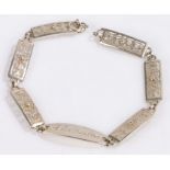 Silver filigree bracelet, with central panel engraved Alexandra, stamped 935 to reverse, 6.5g