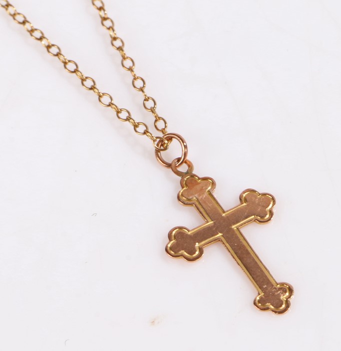 9 carat gold cross, on a 9 carat necklace, 1.8g