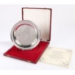 Elizabeth II silver dish, London 1972, maker Roberts & Dore Ltd, the central field with depiction of