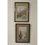 J Burton, a pair of boating watercolours, signed watercolours, 17cm x 25cm, (2)