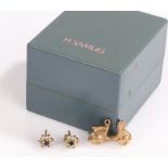 9 carat gold charm in the form of a scooter, pair of 9 carat gold earrings set with blue and clear