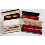 Platignum fountain pen and ballpoint pen set, Papermate ballpoint pen, two wooden bodied ballpoint