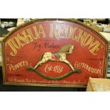 Painted advertising sign for Joshua Redgrave, toy maker, with central raised depiction of a