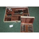 Canteen of plated table cutlery, with place settings for twelve, matched cased set of cake forks (