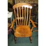 Grandfathers elbow chair with curved cresting rail pierced splat back, dished seat, on turned legs
