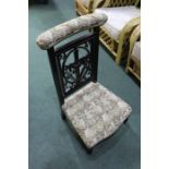 Victorian Prie Deux prayer chair, the ebonised frame with cross to the back on a stuff over seat