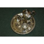 Leonard silver plate coffee set, consisting of coffee pot, milk jug, sugar bowl and circular tray