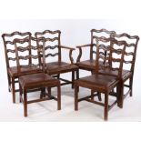 Set of six George III style mahogany dining chairs, each with an arched ladder above the drop in