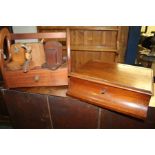 Mahogany counter top box/desk stand, together with a book carry and three sets of book ends, (8)