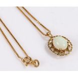 9 carat gold opal set pendant, on a 14 carat gold necklace, necklace 2.8g, pendant 1.7g