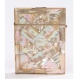 Victorian mother of pearl card case, with sectional inlaid panels, 10.5cm high