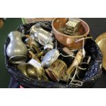 Pewter and metalware, to include trophy cups, mugs, brass plane, hip flask etc. (qty)
