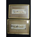 Pair of embroidered silk hunting scenes by Thomas Stevens, Coventry & London, one titled 'The Start'