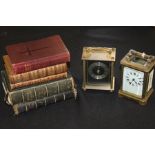French brass cased carriage clock, Legend quartz brass effect carriage clock, five bibles and