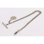 Silver pocket watch chain with non-contemporary clip and T bar, with suspended 1911 sixpence, 31cm