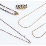 Four gilt metal necklaces, broken chain links (5)