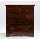 Early 19th Century rosewood miniature chest of two short and three long drawers, the drawers with