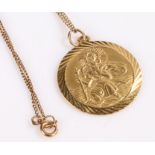 9 carat gold St Christopher pendant on a 9 carat gold necklace, 6g