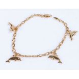 9 carat gold bracelet, with four leaping dolphins, 3.1g