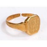 18 carat gold signet ring, the head with monogram AJB, band cut, 4.8g