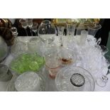 Collection of glassware, to include a Royal Doulton glass vase, glass bowls, green glass dressing