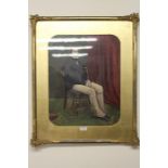 Mid 19th Century English school, water colour of a rider seated, housed within a gilt gesso frame,