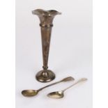 Silver spill vase, George III teaspoon, Victorian condiment spoon 2.2oz (3)