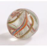 Large 19th Century glass marble, with an internal Latticinio core swirl and outer colourful swirl,