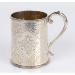 Victorian silver christening mug, London 1864, maker Charles Boyton II, with scrolled handle, the