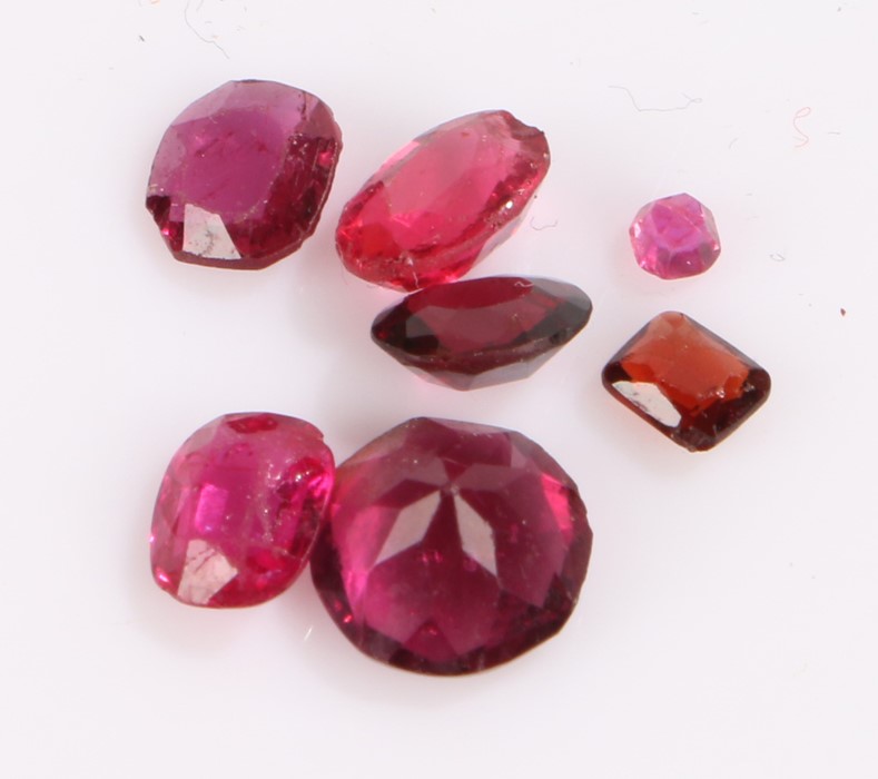 Unmounted synthetic rubies, various sizes and cuts, (7)Only three are Rubies
