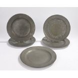 Pair of George III pewter plates, Thomas Compton, Brick Lane, London, circa 1780-1817, together with