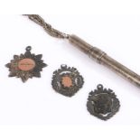 Edward VII silver sliding pencil, Birmingham 1908, maker Arthur Downing Ltd, on a three strand