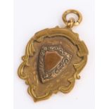 9 carat gold pocket watch chain pendant, with engraving to reverse dated 1922/23 and vacant shield
