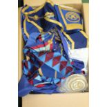 Extensive collection of Masonic aprons, sashes, badges, marked Bedfordshire (qty)